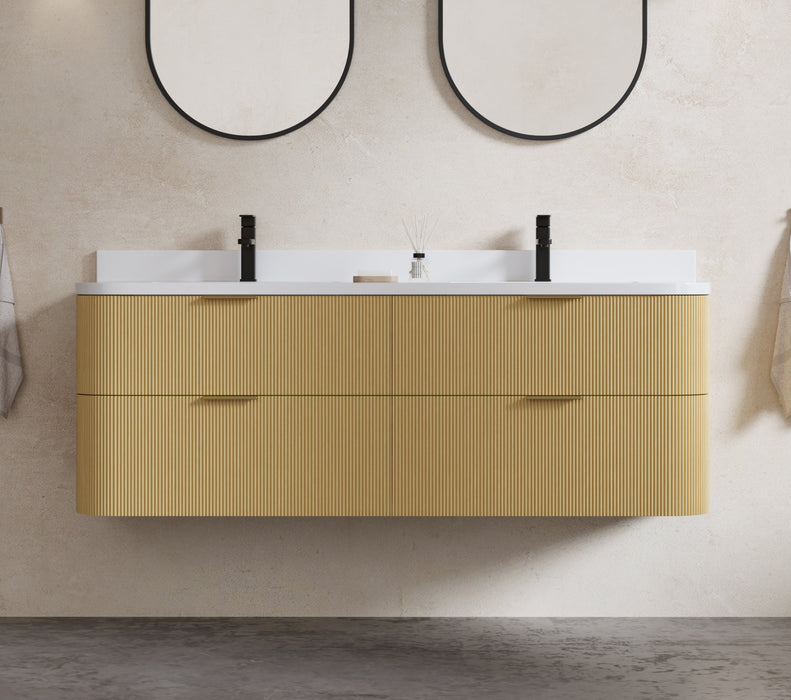 Chantal 60 inch Double Wall Mounted Bathroom Vanity with White Quartz Stone