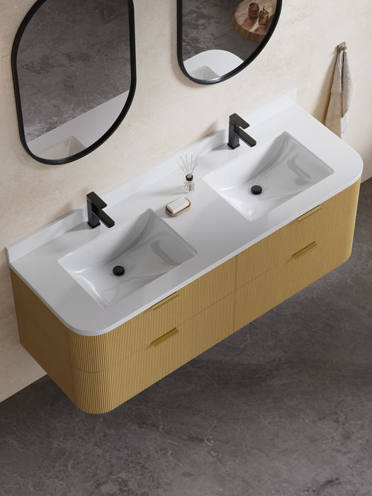 Chantal 60 inch Double Wall Mounted Bathroom Vanity with White Quartz Stone