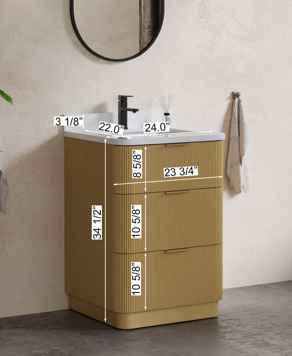 Calamigo 24" Bathroom Vanity with Single White Sink, Backsplash Included