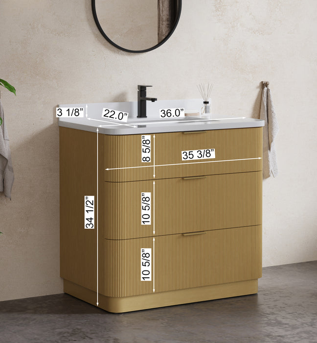 Calamigo 36" Bathroom Vanity with Single White Sink, Backsplash Included