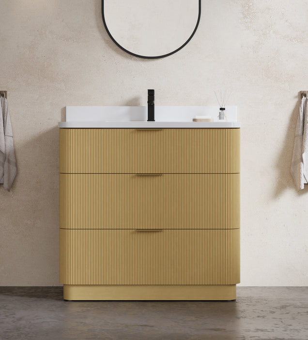 Calamigo 36" Bathroom Vanity with Single White Sink, Backsplash Included