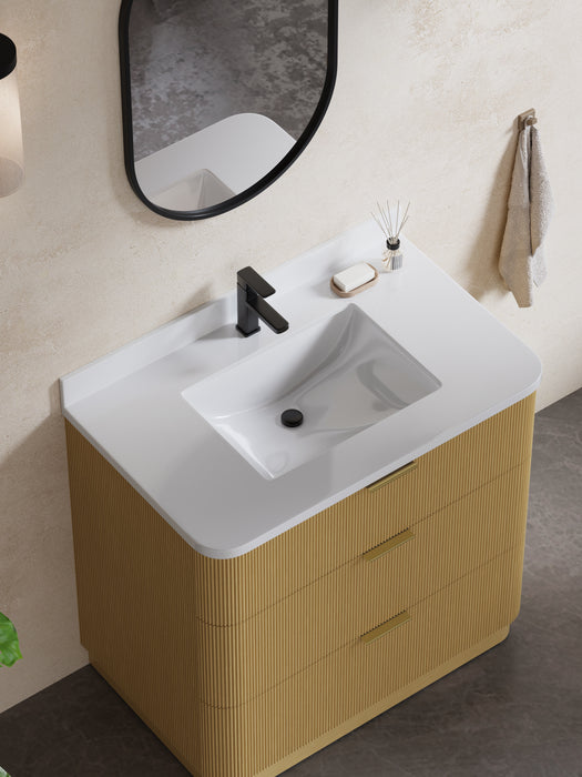 Calamigo 36" Bathroom Vanity with Single White Sink, Backsplash Included