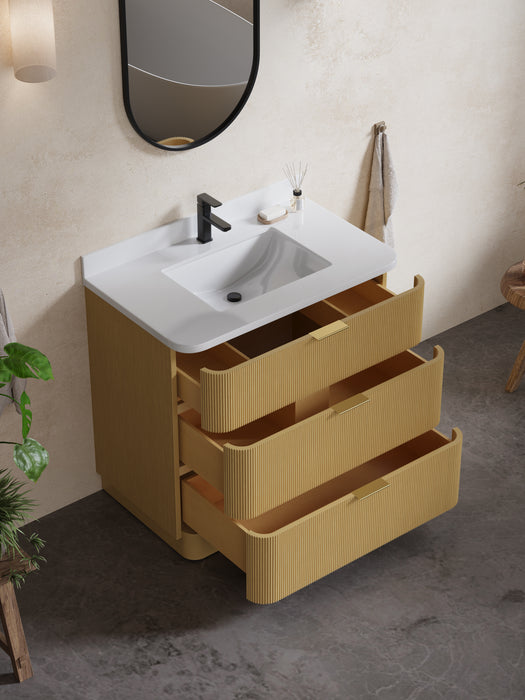 Calamigo 36" Bathroom Vanity with Single White Sink, Backsplash Included