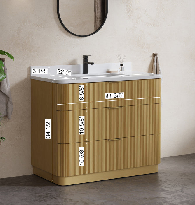 Calamigo 42" Bathroom Vanity with Single White Sink, Backsplash Included