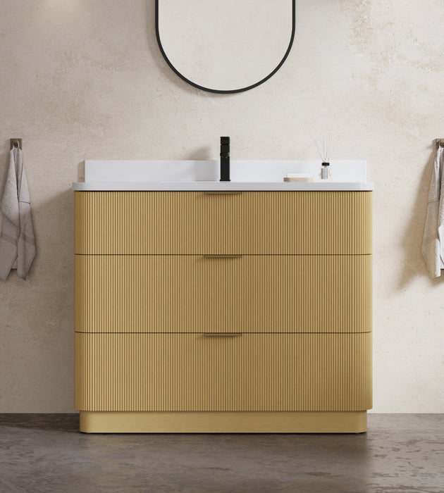 Calamigo 42" Bathroom Vanity with Single White Sink, Backsplash Included