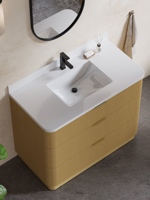 Calamigo 42" Bathroom Vanity with Single White Sink, Backsplash Included