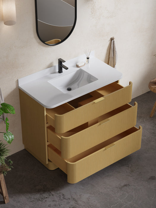 Calamigo 42" Bathroom Vanity with Single White Sink, Backsplash Included