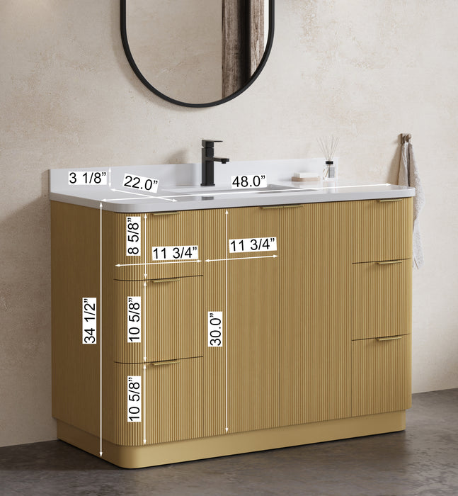 Calamigo 48" Bathroom Vanity with Single White Sink, Backsplash Included