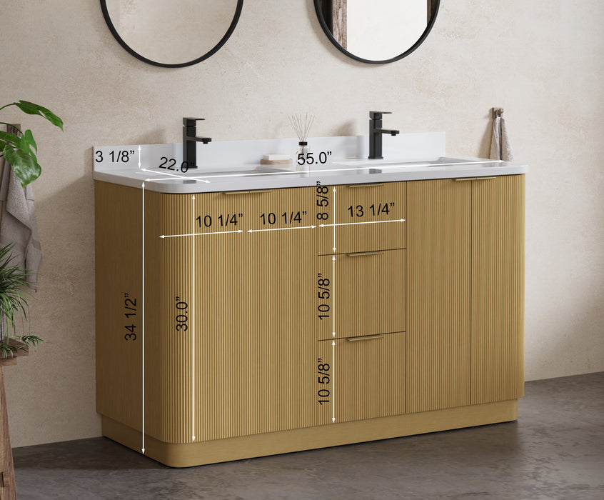 Calamigo 55" Bathroom Vanity with Double White Sink, Backsplash Included