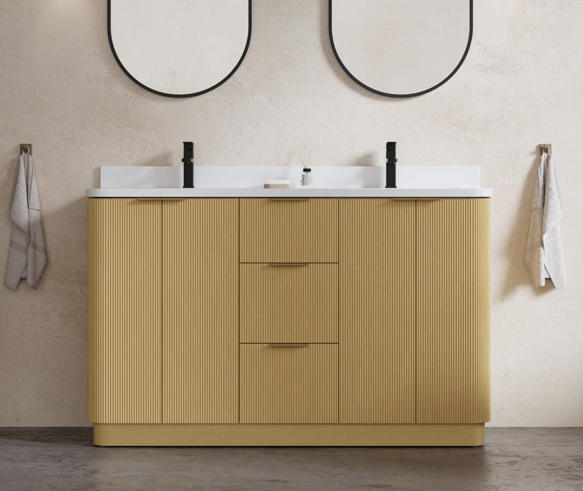 Calamigo 55" Bathroom Vanity with Double White Sink, Backsplash Included