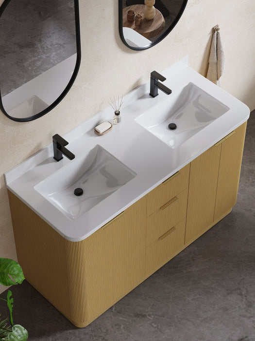 Calamigo 55" Bathroom Vanity with Double White Sink, Backsplash Included