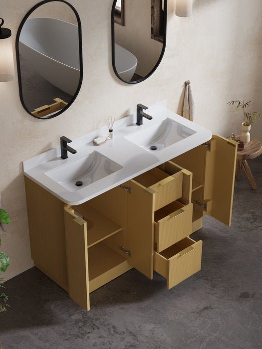 Calamigo 55" Bathroom Vanity with Double White Sink, Backsplash Included