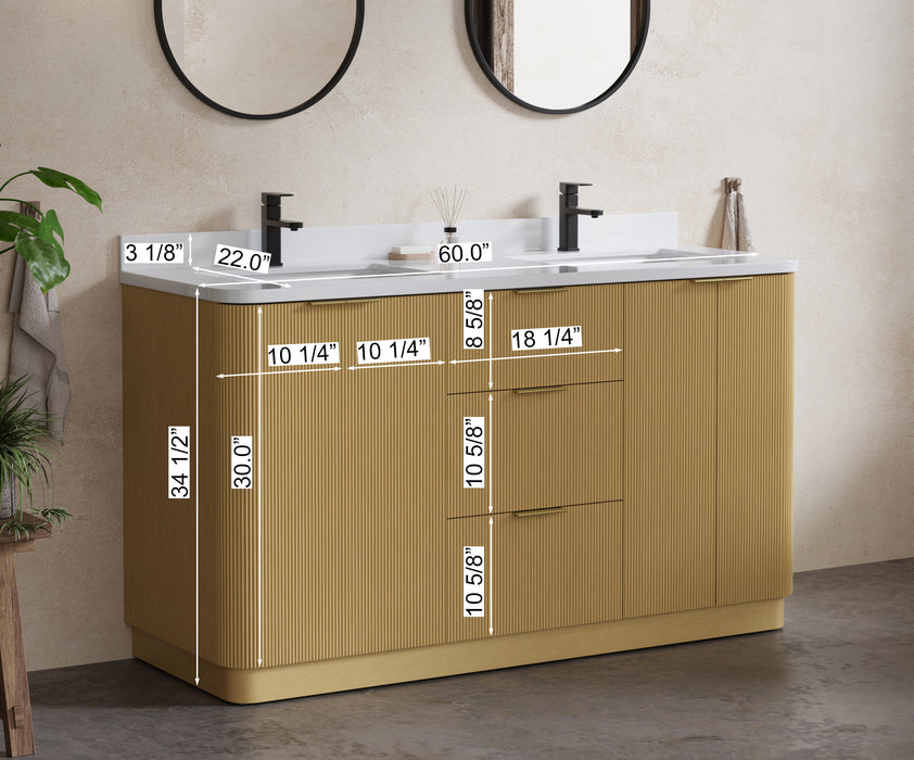Calamigo 60" Bathroom Vanity with Double White Sink, Backsplash Included