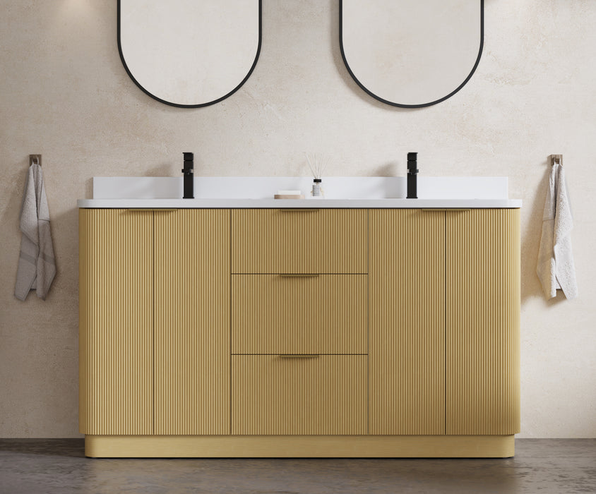 Calamigo 60" Bathroom Vanity with Double White Sink, Backsplash Included