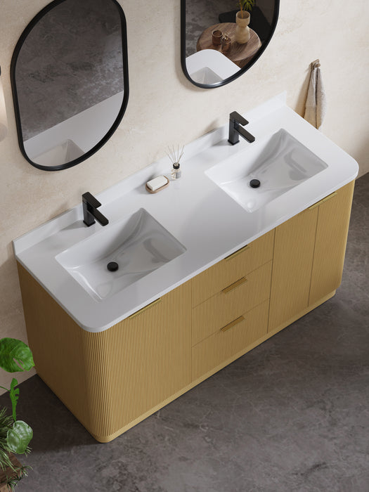Calamigo 60" Bathroom Vanity with Double White Sink, Backsplash Included