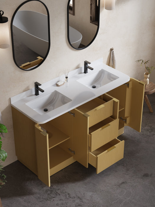 Calamigo 60" Bathroom Vanity with Double White Sink, Backsplash Included