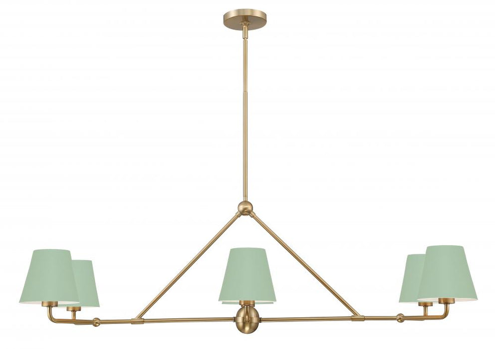 Xavier 6 Light Vibrant Gold + Green Linear Chandelier