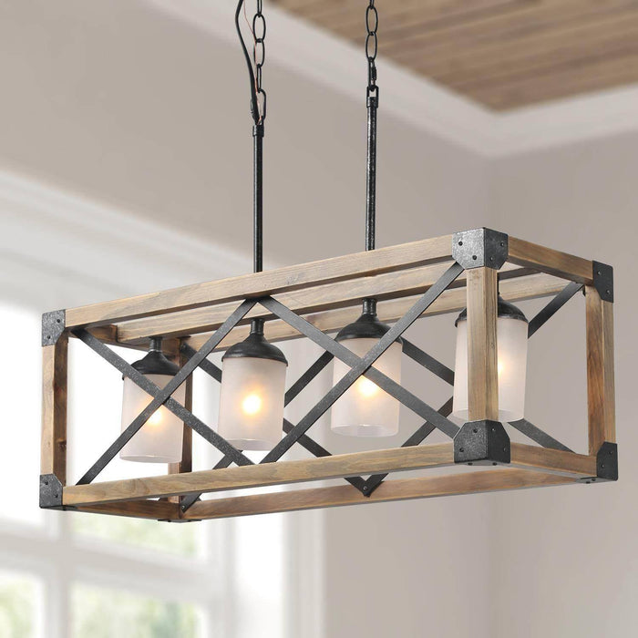 Crebon 4-Light Wood Frosted Island Light