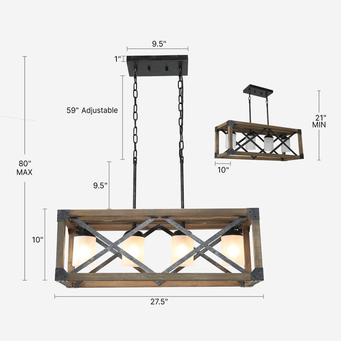 Crebon 4-Light Wood Frosted Island Light