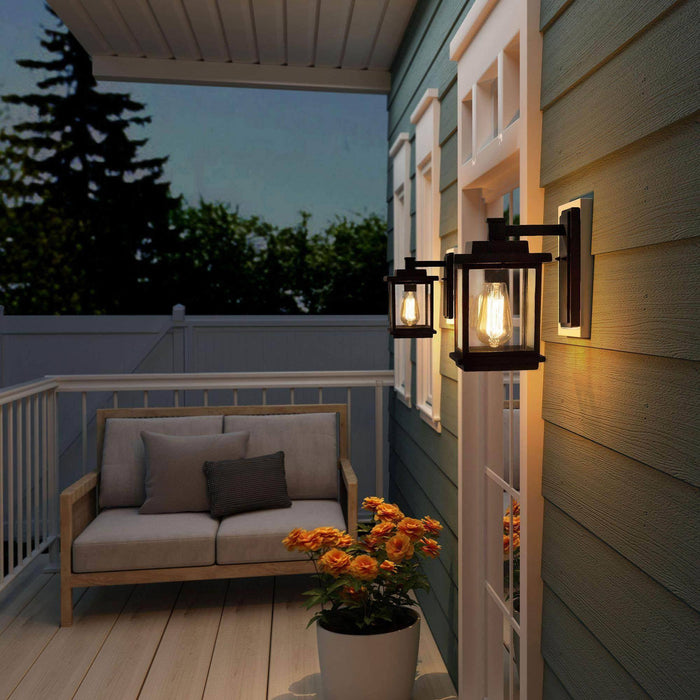 Melusio 1-Light Black Glass Square Outdoor Wall Light