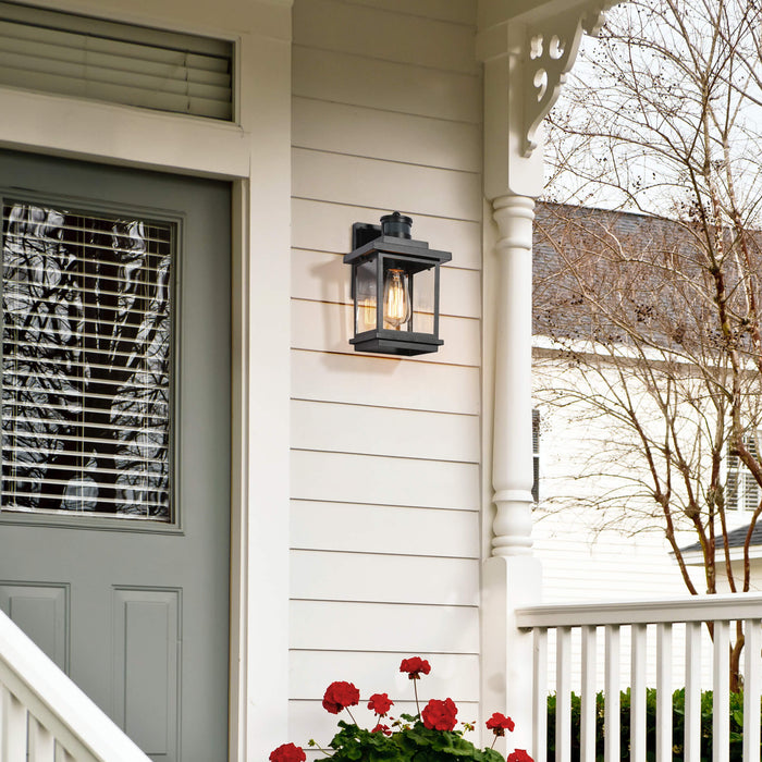 Melusio 1-Light Black Glass Outdoor Wall Light