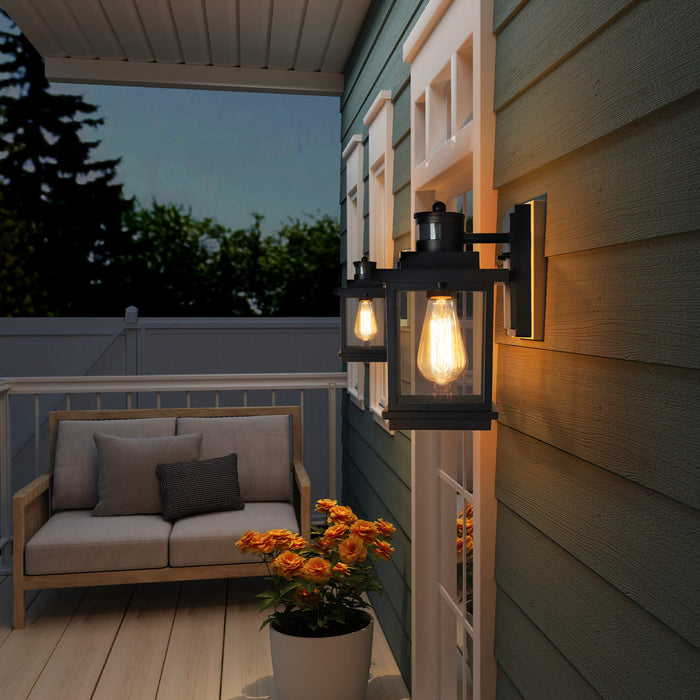 Melusio 1-Light Black Glass Outdoor Wall Light