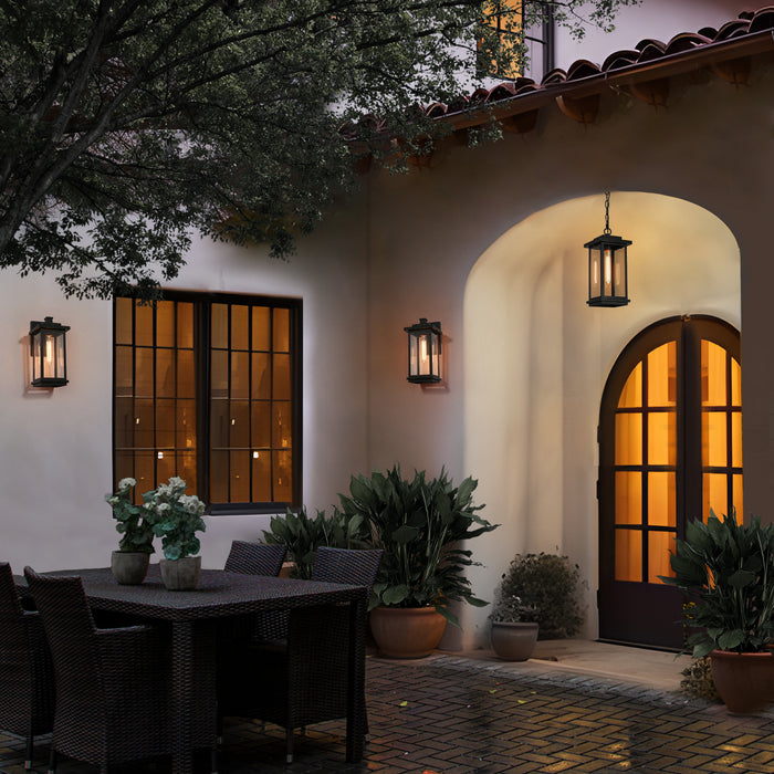Melusio 1-Light Black Clear Glass Outdoor Pendant Light