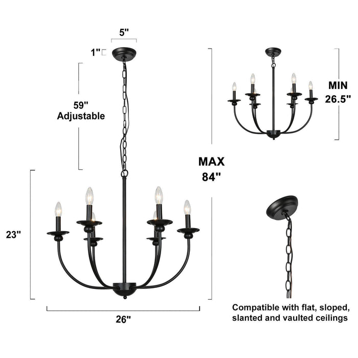 Dusarry 6-Light Modern Black Metal Candlestick Chandelier