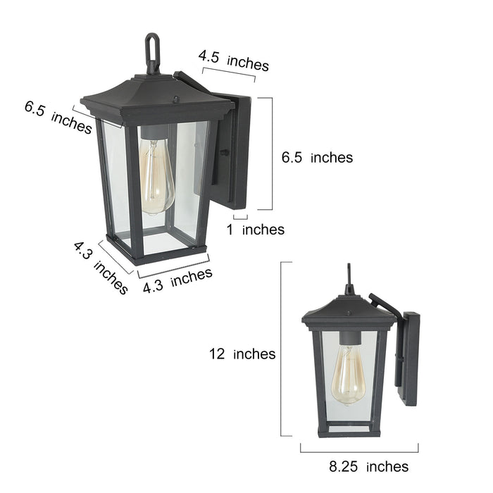 Melisyn 1-Light Black Glass Lantern Outdoor Wall Light