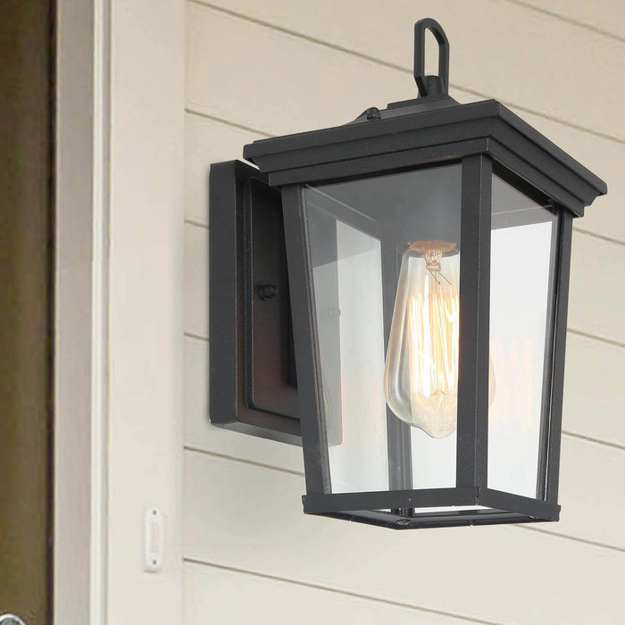 Melisyn 1-Light Black Glass Lantern Outdoor Wall Light
