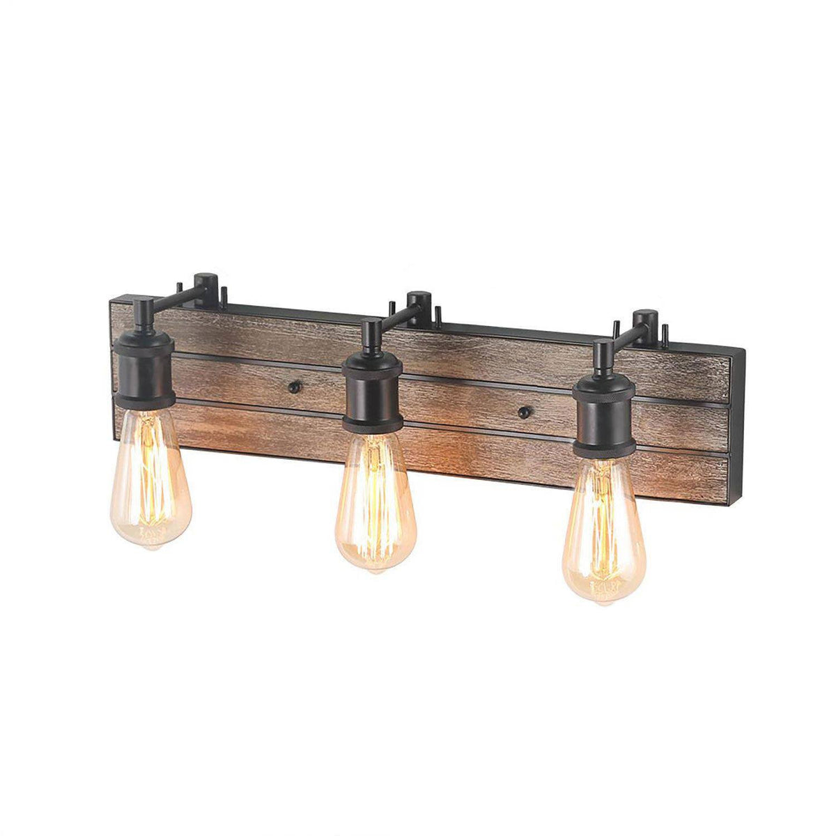 LNC Farmhouse 3-Light Wood Bathroom Vanity Light, Black and Brown ...