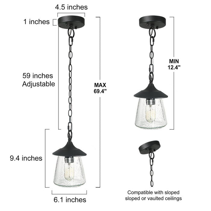 Mirellie 1-Light Black Outdoor Pendant Light