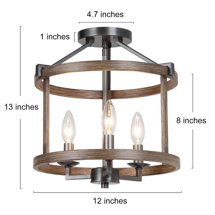 Storin 3-Light Wood Semi-Flush Mount Lights
