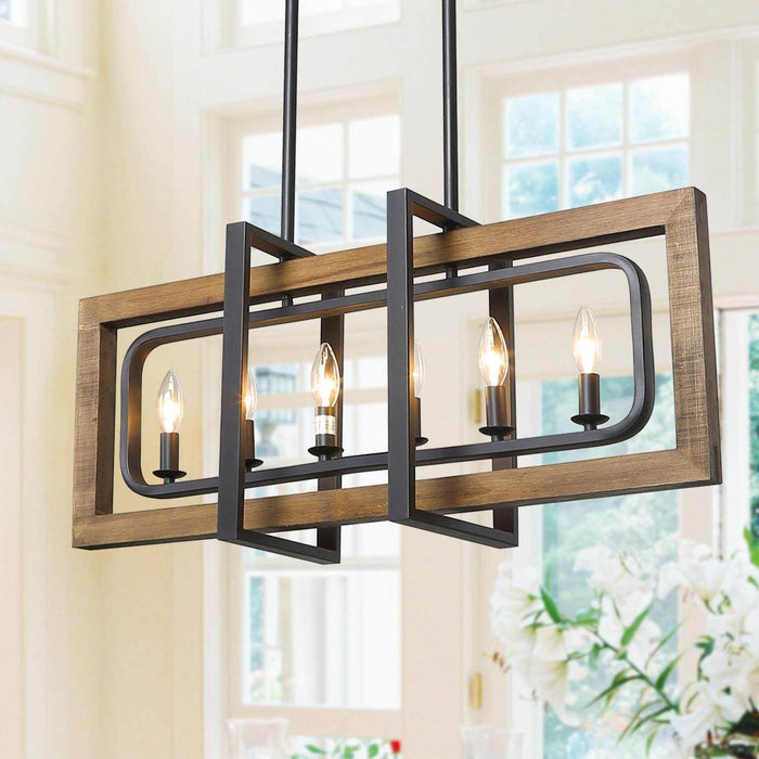 Sydney 6-Light Farmhouse Wood Kitchen Island Light
