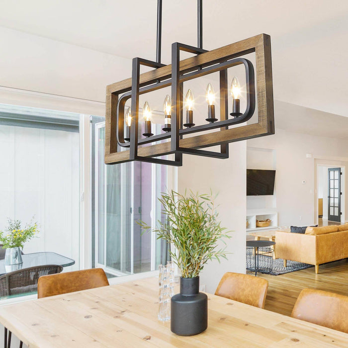 Sydney 6-Light Farmhouse Wood Kitchen Island Light