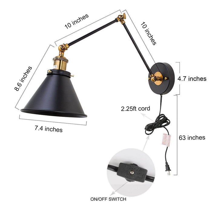 Wolemia 1-Light Black And Gold Swing Arm Lights Set of 2