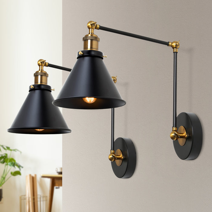 Wolemia 1-Light Black And Gold Swing Arm Lights Set of 2