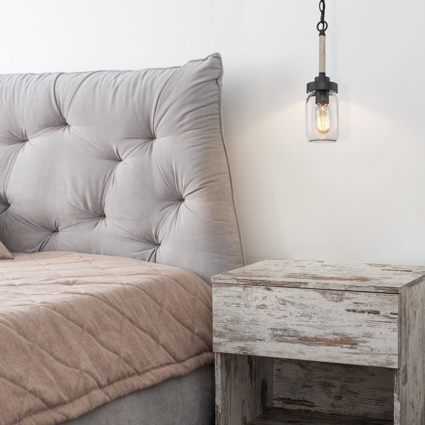 Modern Farmhouse 1-Light Faux-wood Mason Jar Pendant Light
