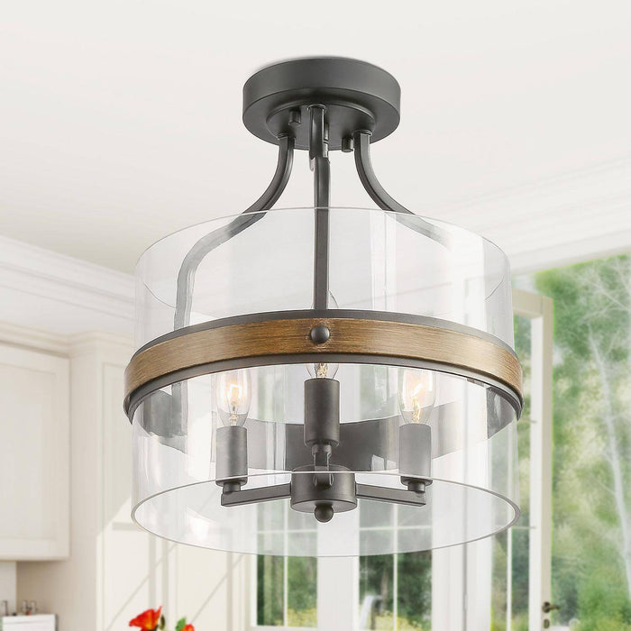 Micatis 3-Light Wood Semi-Flush Mount Light