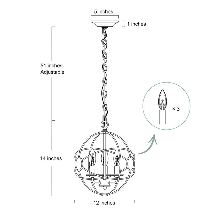 Pentity 3-Light Rust Chandelier