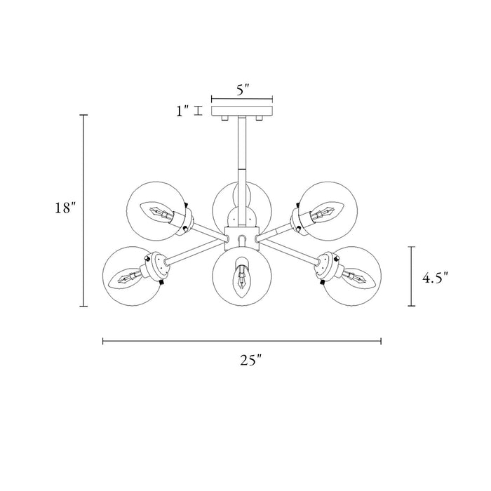 Labyta 6-Light Gold Semi-Flush Mount Lights