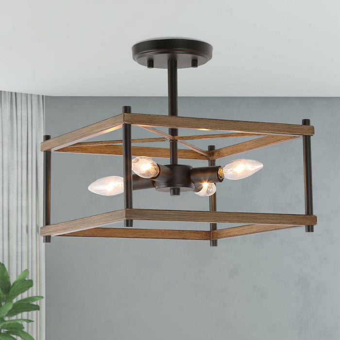 Omeiya 4-Light Wood Semi-Flush Mount Light