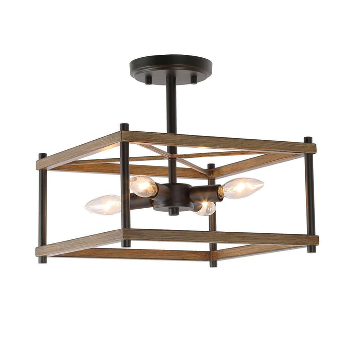 Omeiya 4-Light Wood Semi-Flush Mount Light