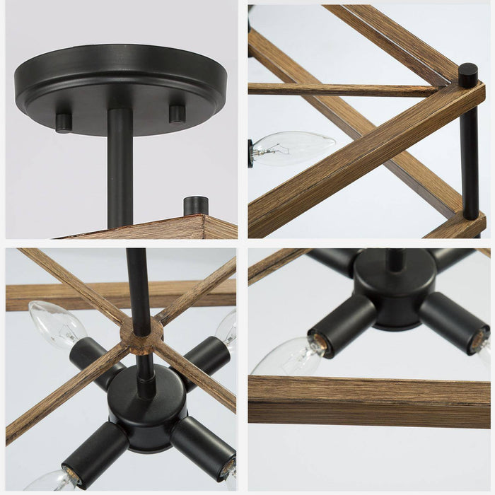 Omeiya 4-Light Wood Semi-Flush Mount Light
