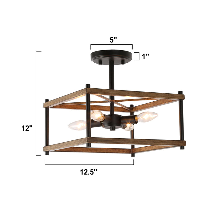 Omeiya 4-Light Wood Semi-Flush Mount Light