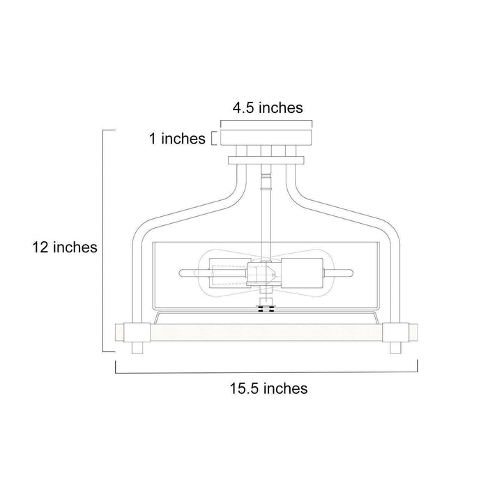 Geradea 2-Light Black Semi-Flush Mount Light