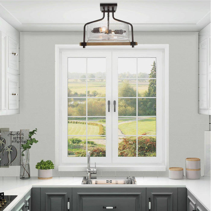 Geradea 2-Light Black Semi-Flush Mount Light