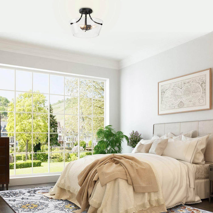 Leopold 3-Light Black Semi-Flush Mount Light