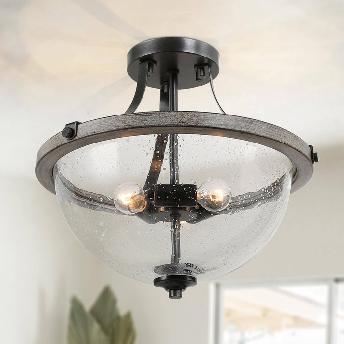 Dikdik 3-Light Wood Semi-Flush Mount Light