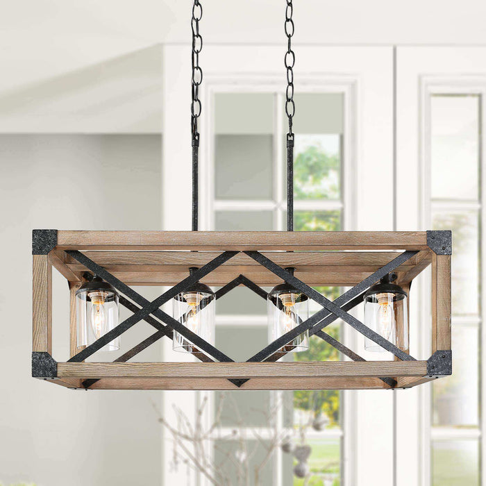 Crebon 4-Light Farmhouse Wood Island Light